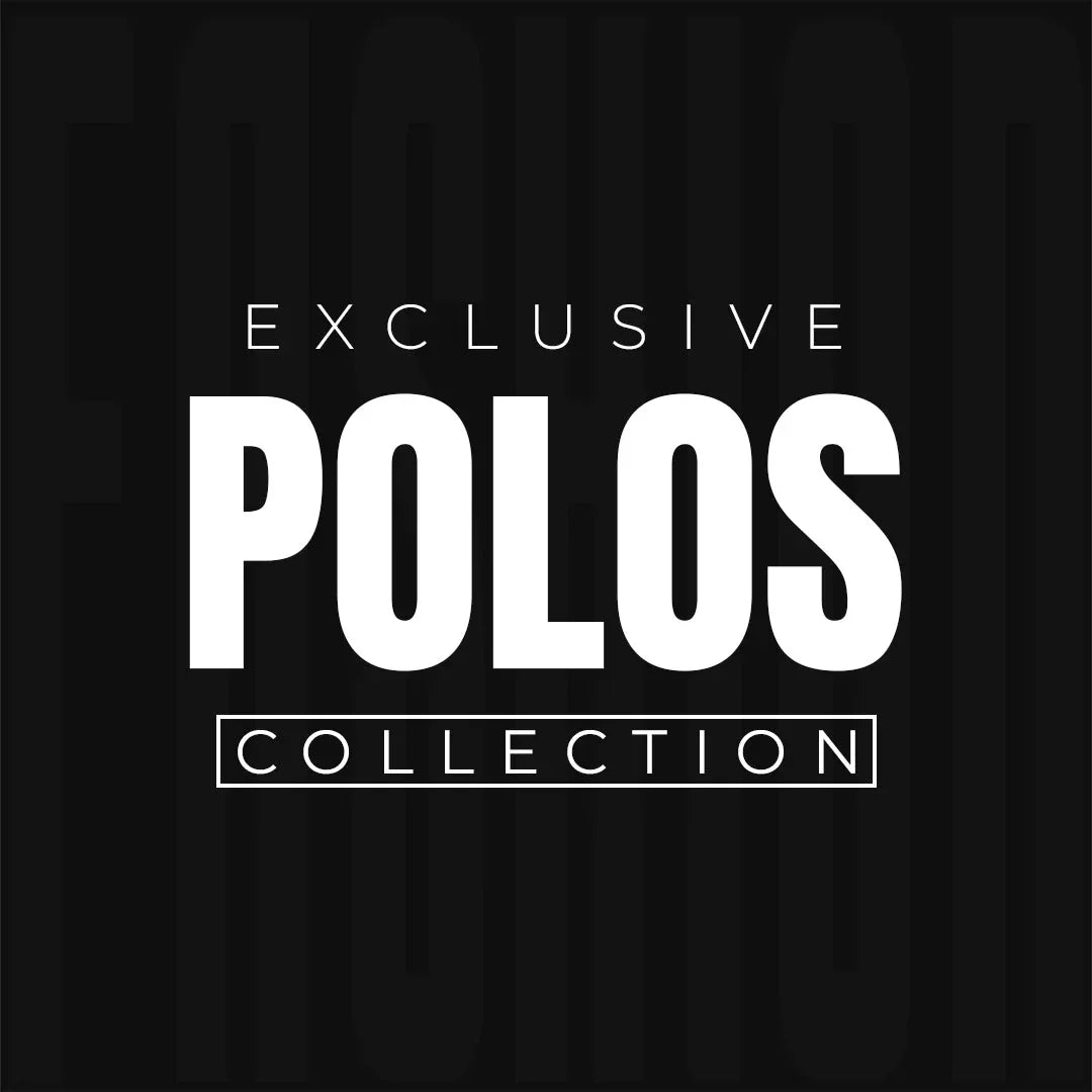 Exclusive polos T-Shirt collection banner in bold white text