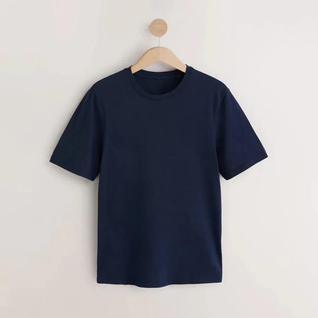 Classic navy blue round neck t-shirt front view 