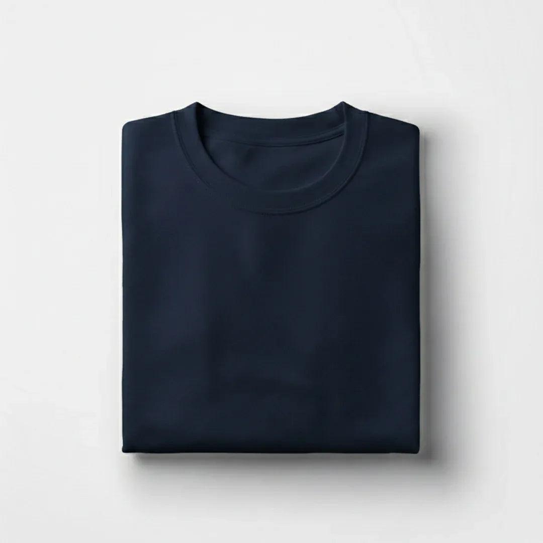 Classic navy blue round neck t-shirt back view 