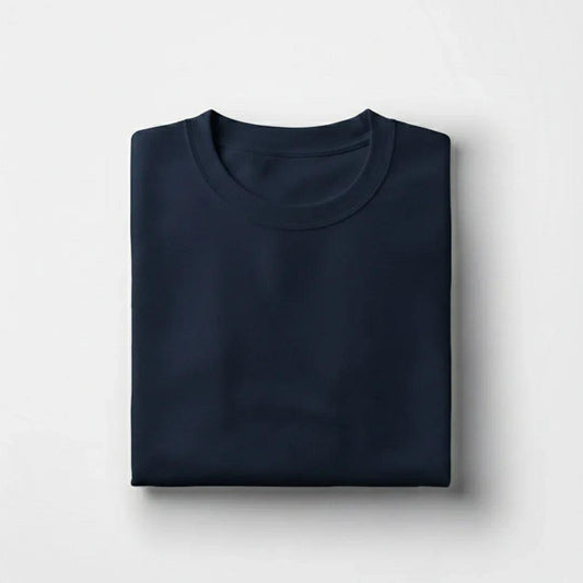 Classic navy blue round neck t-shirt back view 
