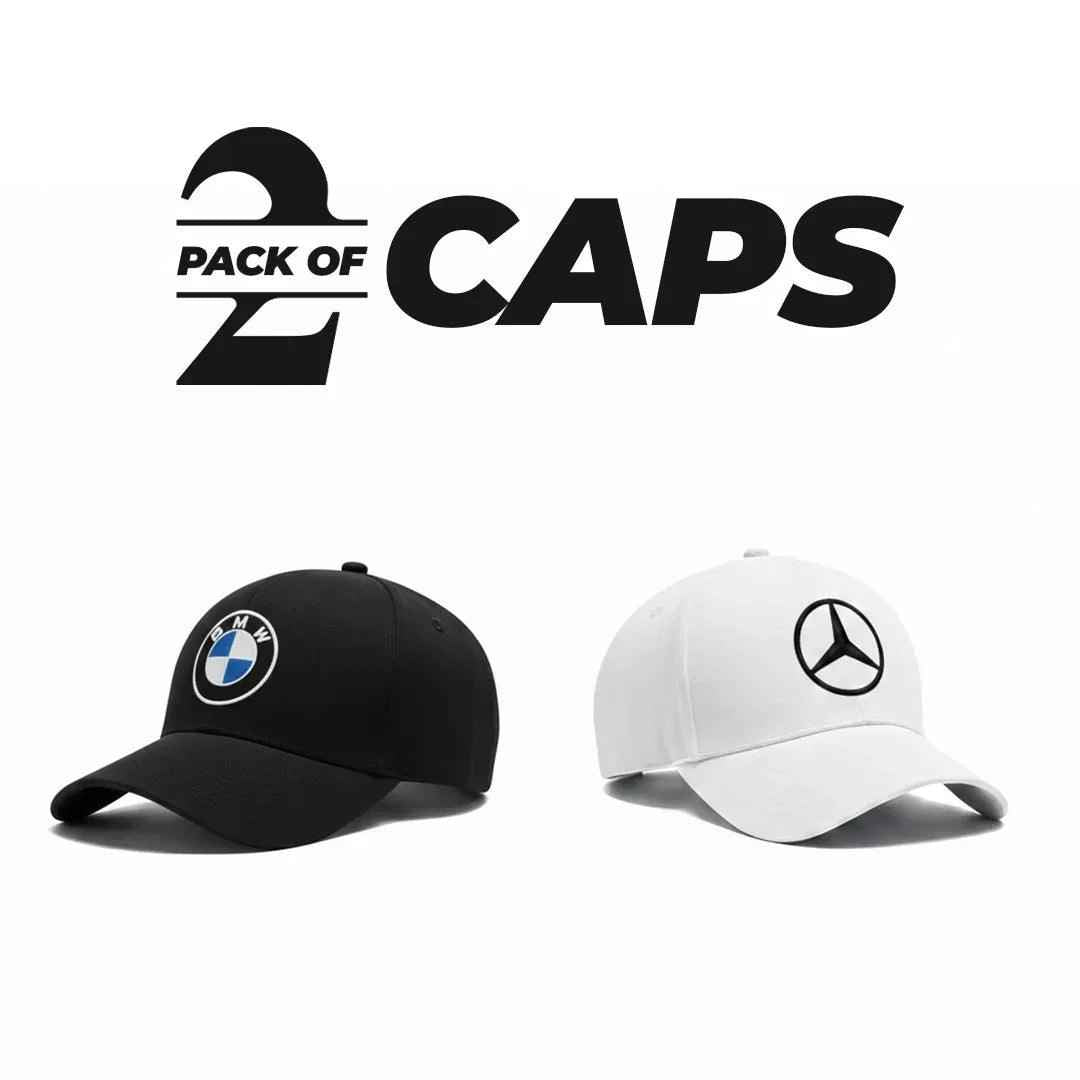 BMW black and Mercedes white embroidered baseball cap