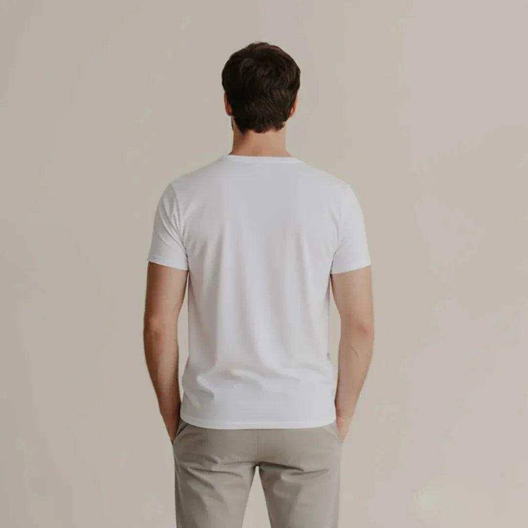 Classic white round neck t-shirt detail view
