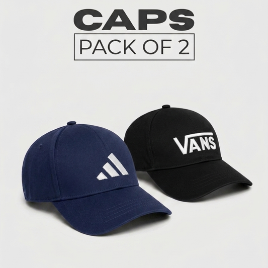 Embroidered Adidas and Vans pack of 2 baseball caps bundle view 