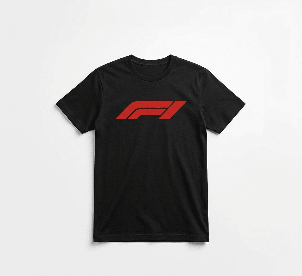 F1 cotton round neck tee in black front view 
