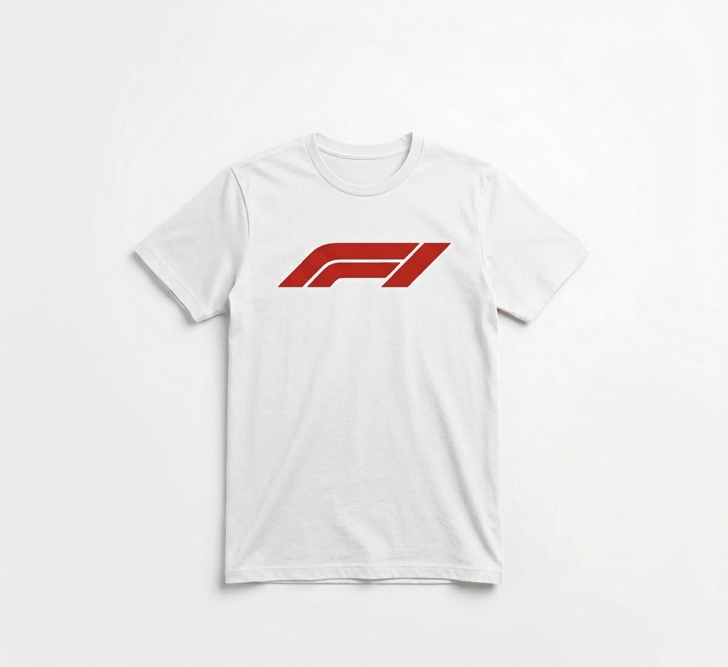 F1 cotton round neck tee in white front view 