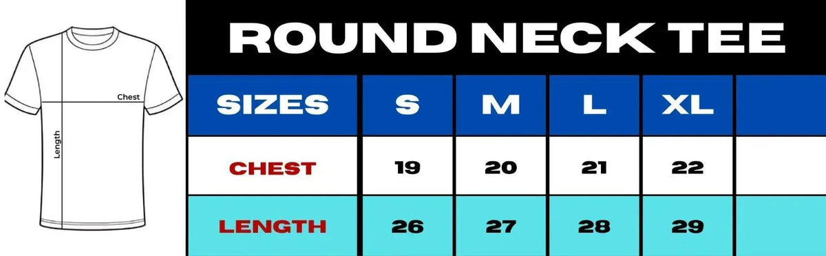 Round neck t-shirt size measurement chart