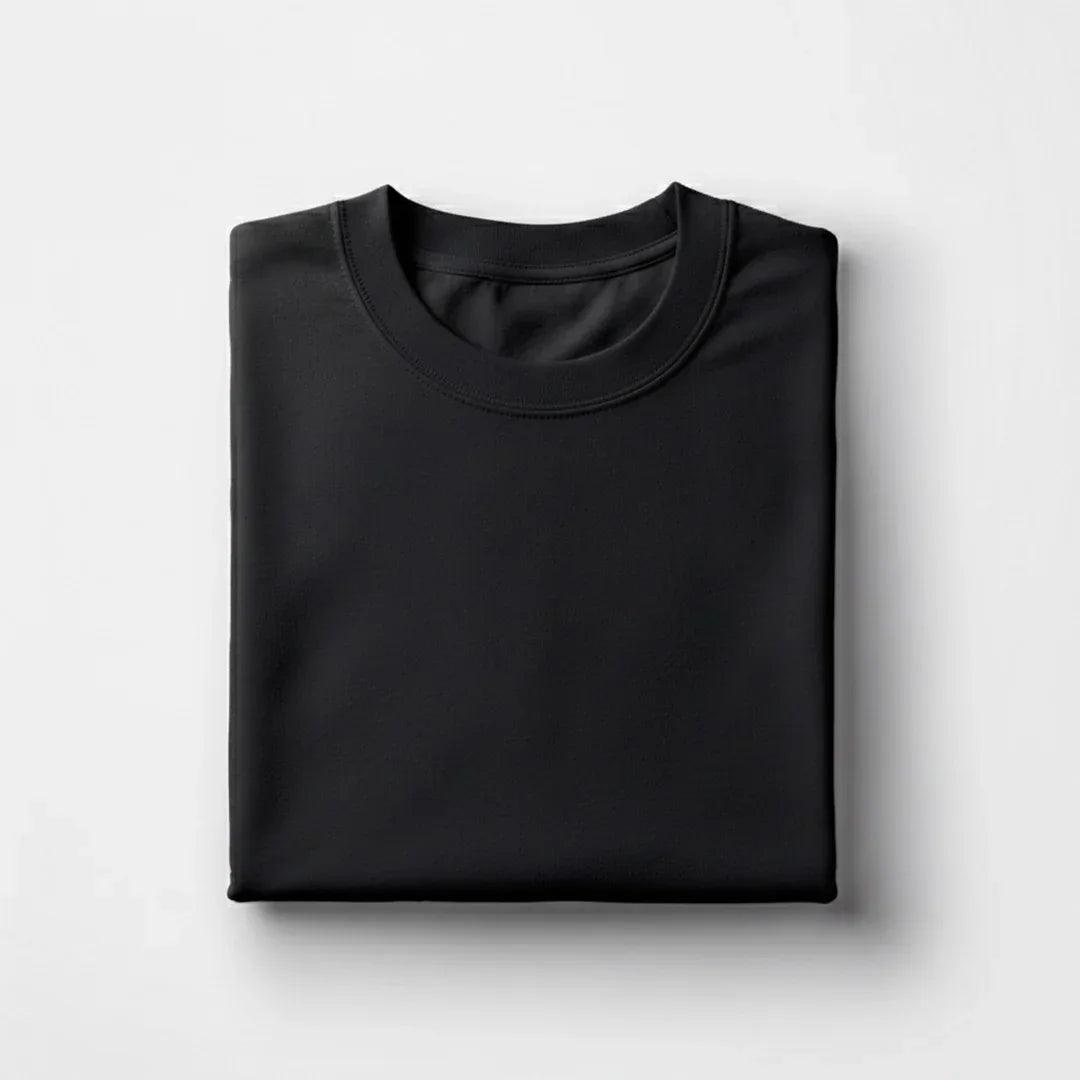 Classic round neck black t-shirt front view 