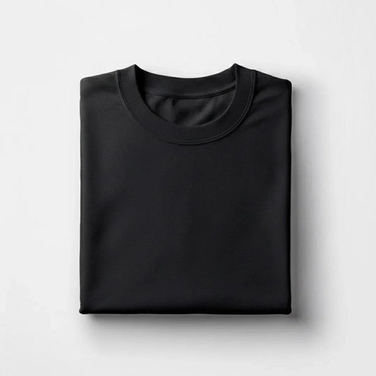 Classic round neck black t-shirt front view 