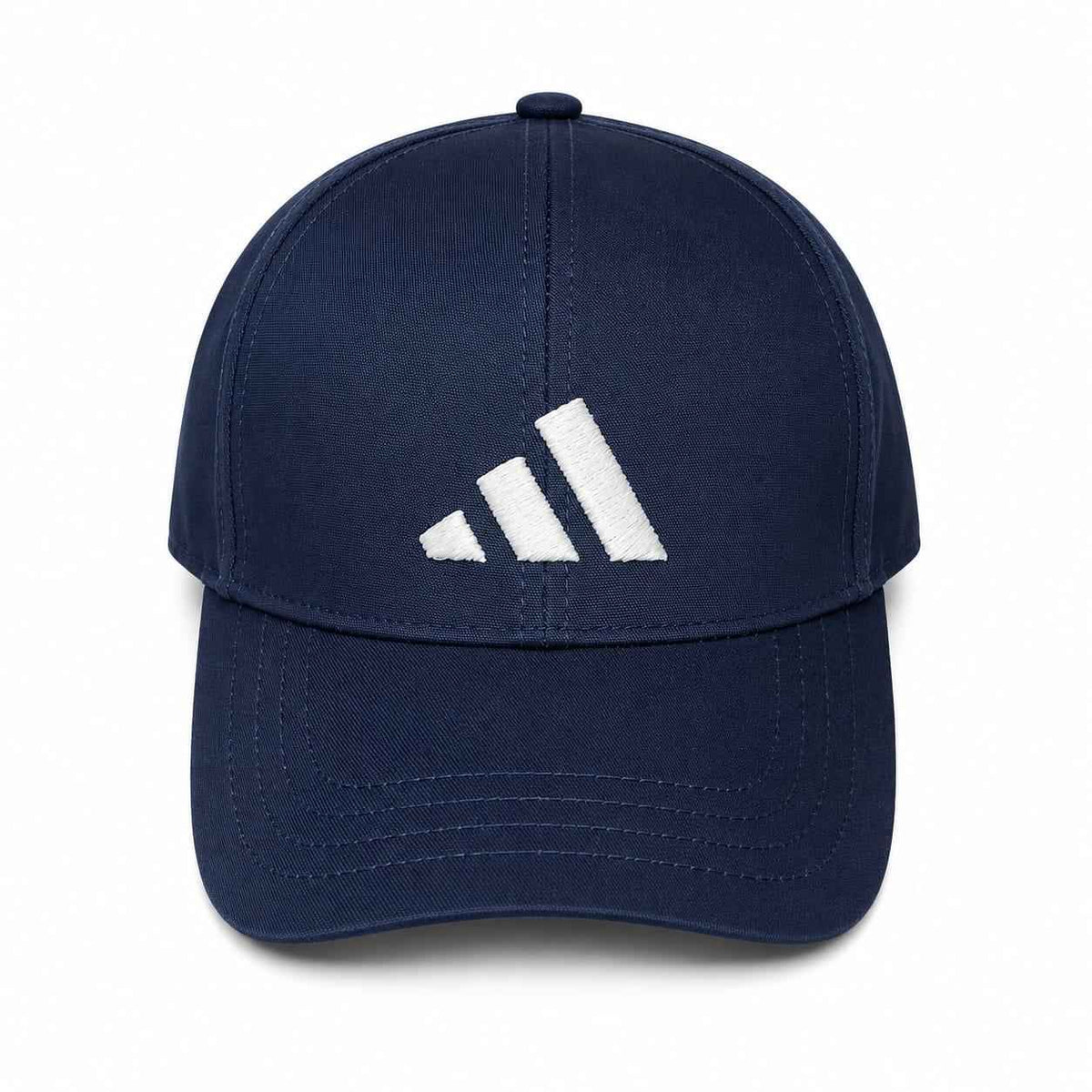 Embroidered Adidas baseball cap in navy blue front view 