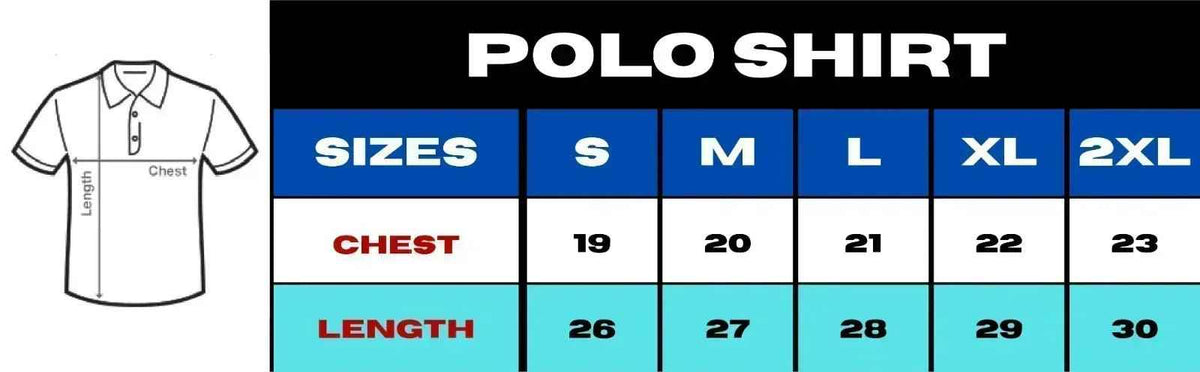 polo shirt size measurement chart