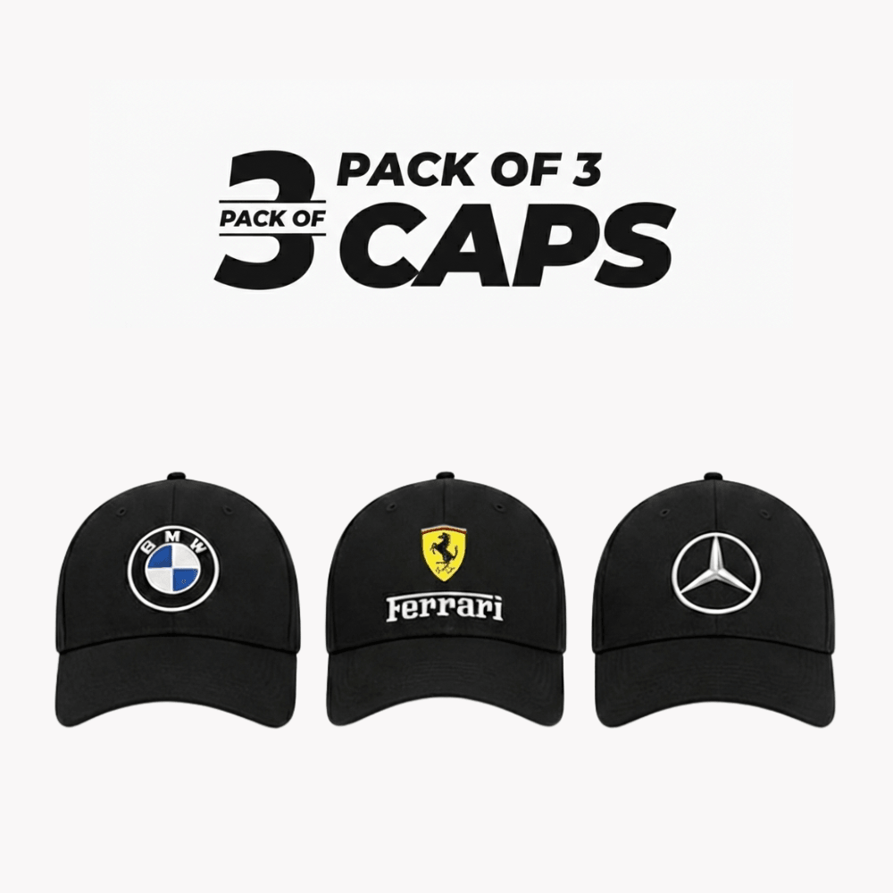 Elite series pack of 3 embroidered motorsport baseball caps bundle view