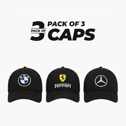 Elite series pack of 3 embroidered motorsport baseball caps bundle view