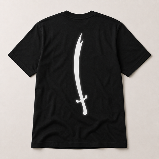 Zulfiqar sword round neck t-shirt in black front view